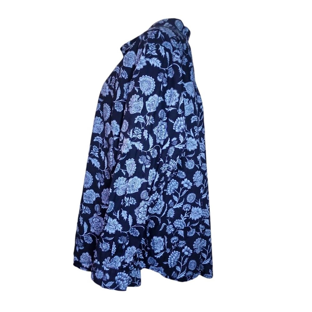 Roamans Shirt Womens Plus Size 28W Blue Floral‎ Button Down Long Sleeve Collared - Picture 2 of 7